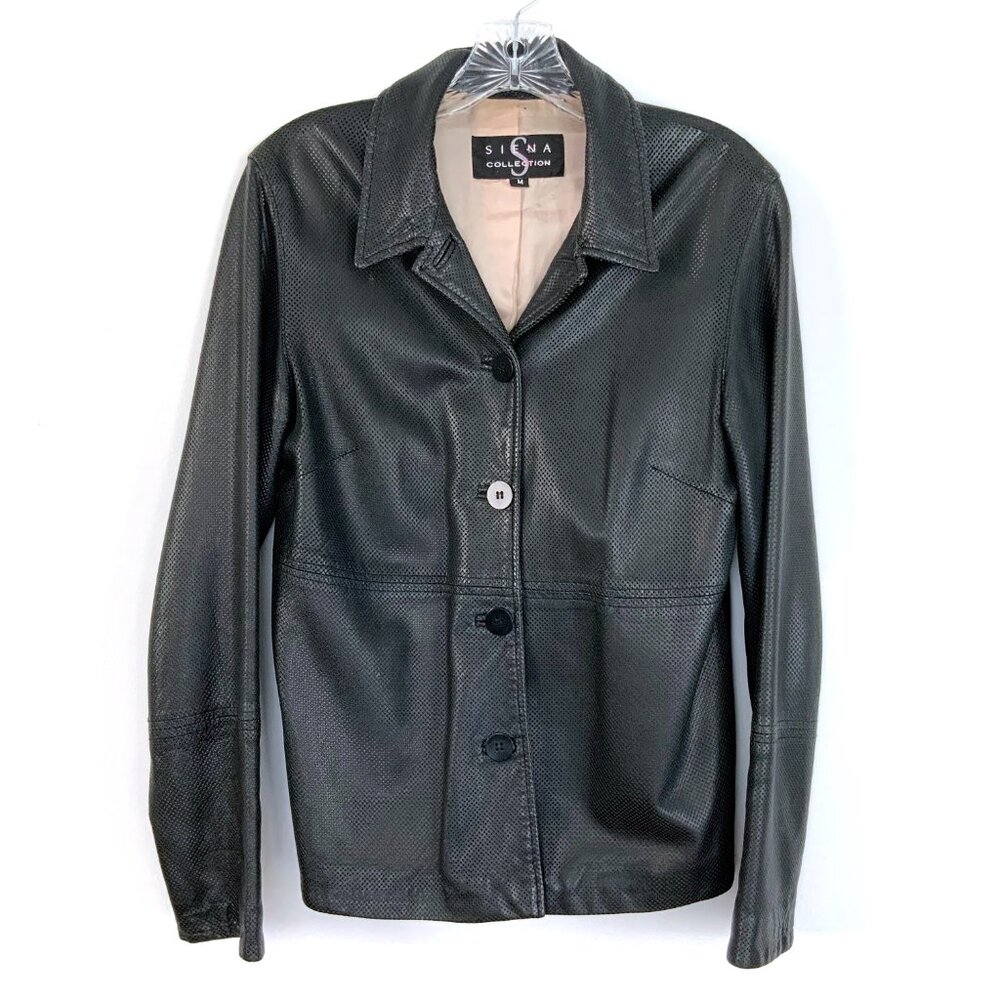 Vintage 90s Siena Collection Black Perforated Leather Jacket Sz M - Picture 11 of 16